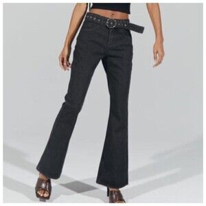 Urban Outfitters NWT Milk It Flare Jeans Women’s Size 24 Black High Rise Belted